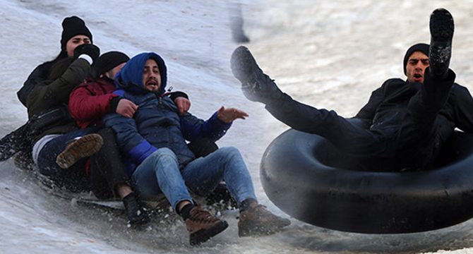 Ayder Yaylası'nda şambrelli kayak keyfi
