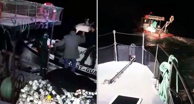 Ege Denizi'nde yasak avlanan balıkçıların teknesi kovalamacayla durduruldu