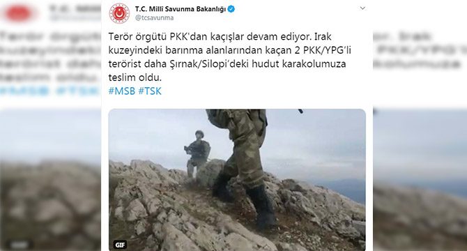 MSB: 2 PKK'lı terörist teslim oldu