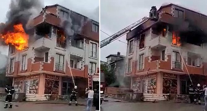 Yangında mahsur kalan 5 kişiyi itfaiye kurtardı