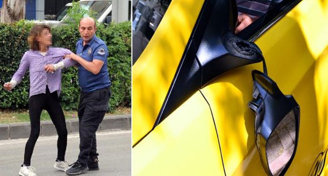 Taksiciye bıçak çekip, aracının aynalarını kırdı