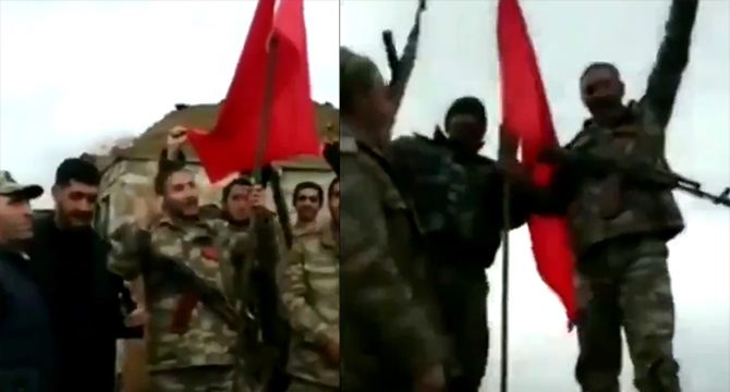 Azerbaycan askerleri Karabağ’a Türk bayrağı dikti