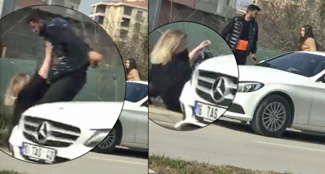 Kız arkadaşa şiddet kamerada: Otomobilinden indirip böyle darp etti