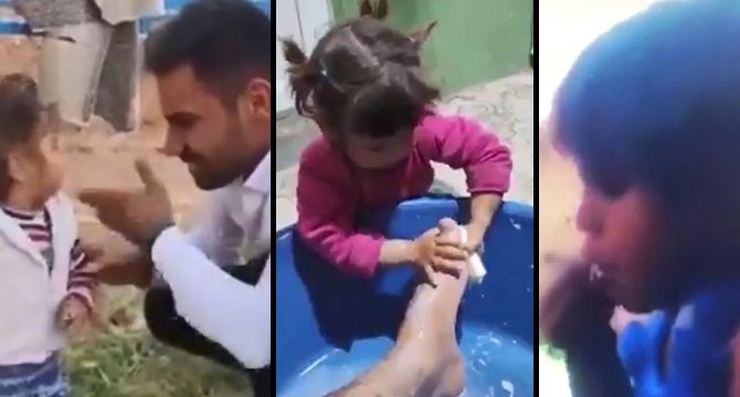 Küçük kızı tokatladı, ayağını yıkattı, sigara içirdi