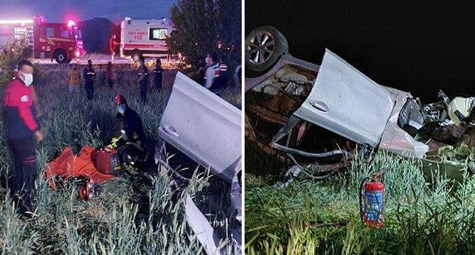 Tarlaya uçan otomobilde 2 kişi öldü, 2 kişi yaralandı