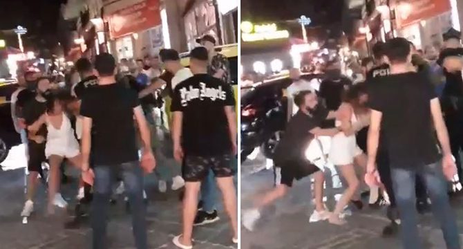 Kızlar tekme tokat kavga etti, erkekler tezahürat yaptı