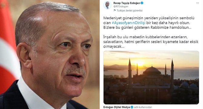 Erdoğan’dan ‘Ayasofya’ paylaşımı