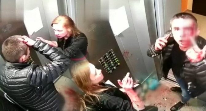 Rus çiftin asansördeki kanlı kavgası temizlikle bitti