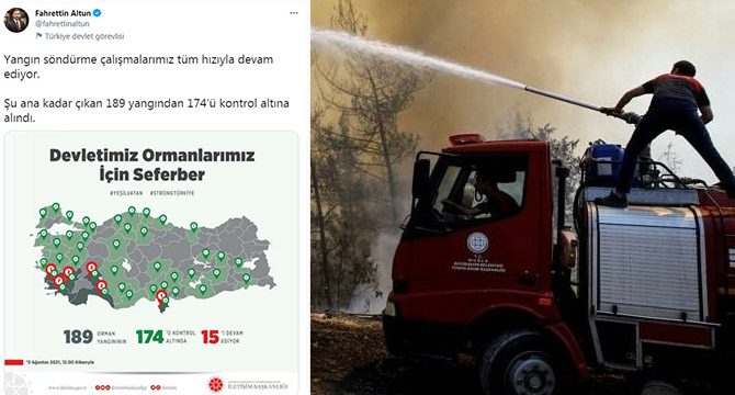 "189 yangından 174'ü kontrol altına alındı"