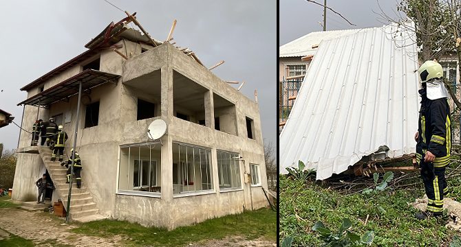 Şiddetli rüzgarda evin çatısı uçtu