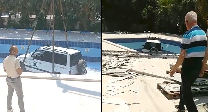 Cip sitenin havuzuna uçtu