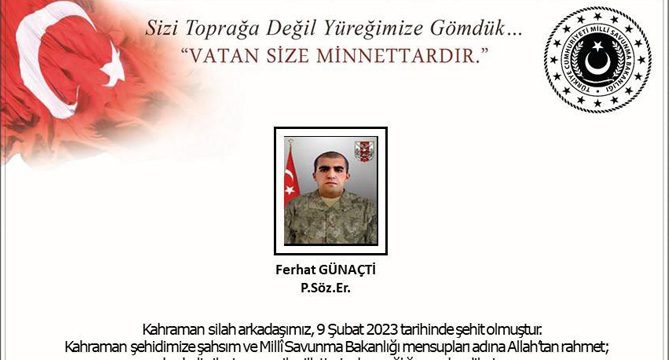 MSB: Er Ferhat Günaçti depremde şehit oldu