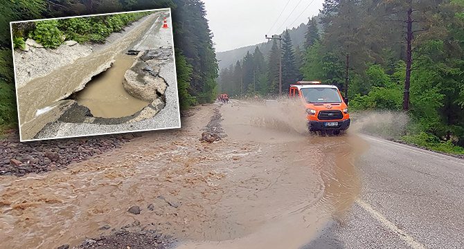 Bolu'da sağanak; dereler taştı, Abant yolunda göçükler oluştu