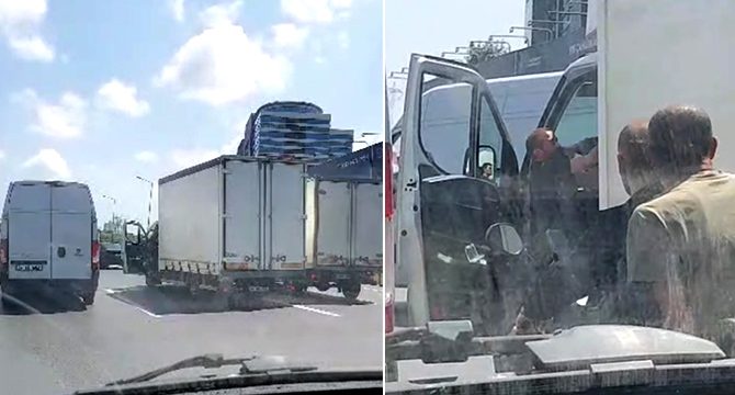 İstanbul'da kamyonet şoförlerinin yol verme kavgası