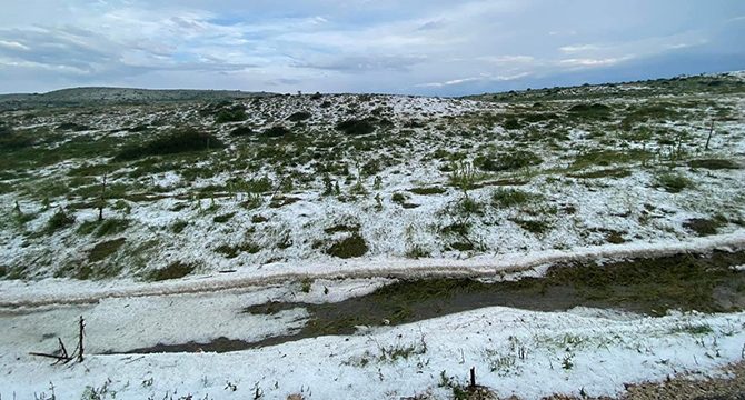 Bolu'da yayla, dolu yağışıyla beyaza büründü