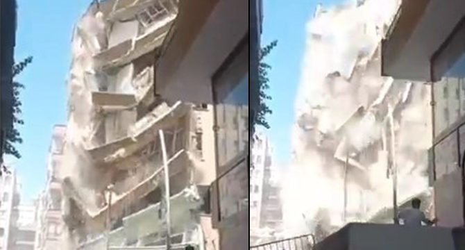 Ağır hasarlı 7 katlı bina, yıkım sırasında çöktü