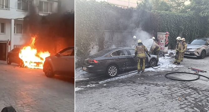 Beyoğlu'nda park halindeki otomobil alev alev yandı